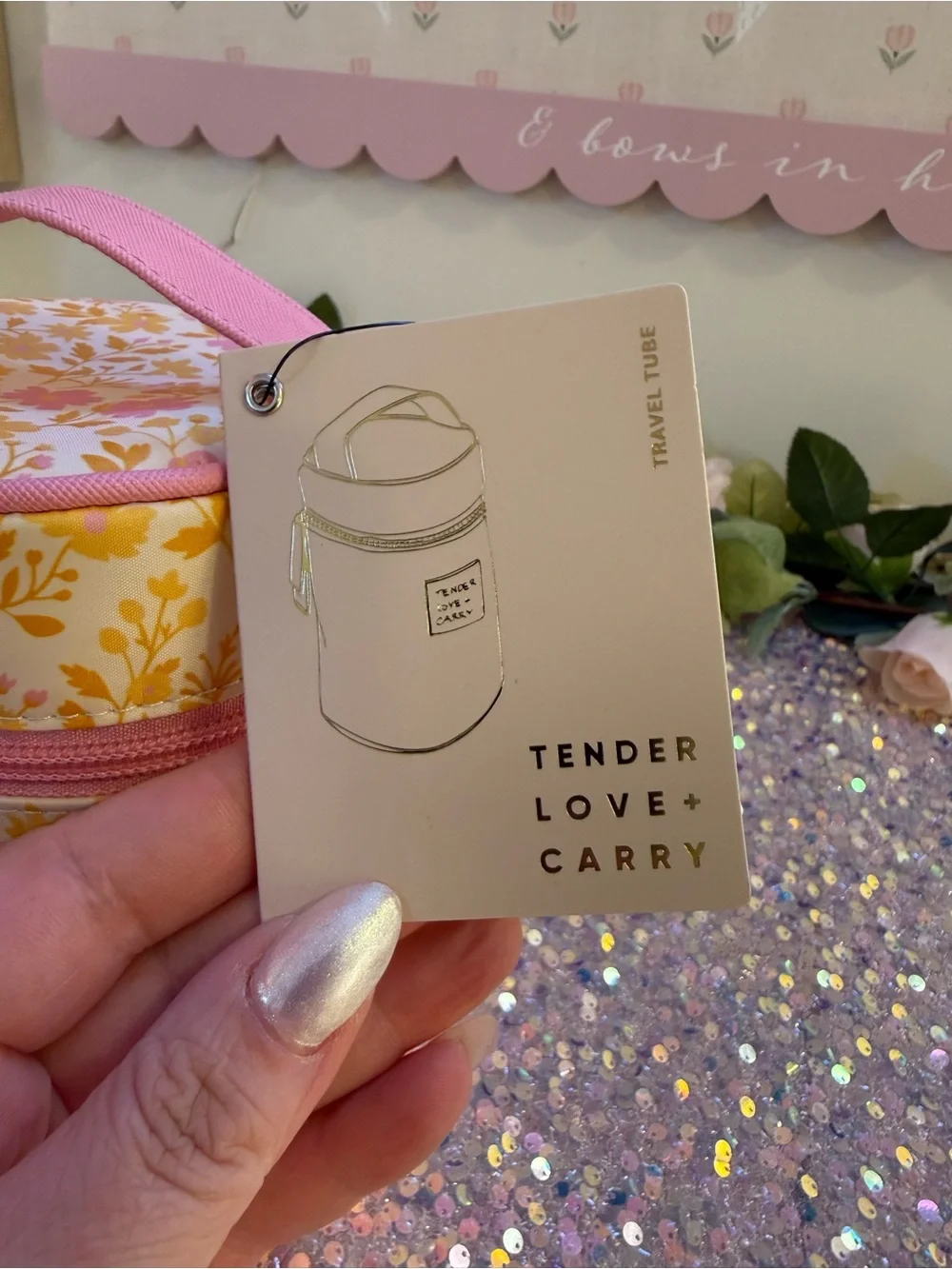 NWT Tender Love + Carry Travel Tube in Yellow/Pink/Amber Floral Pattern 💛🩷💛
